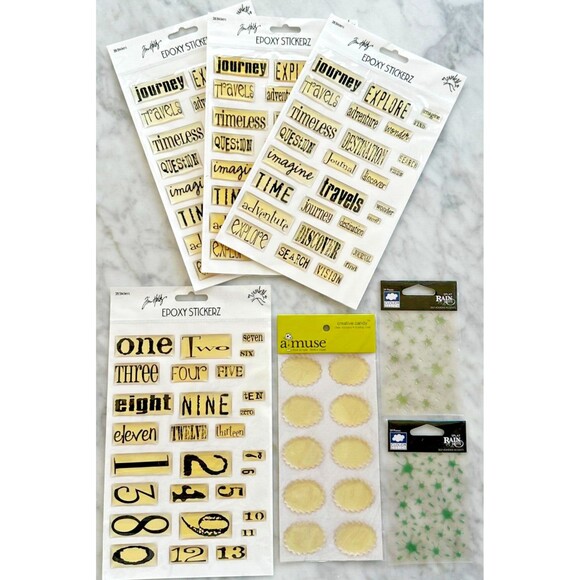 NEW Lot of Scrapbooking Junk Journal Travel Stickers- Tim Holtz Epoxy- 160 pcs - Picture 1 of 16